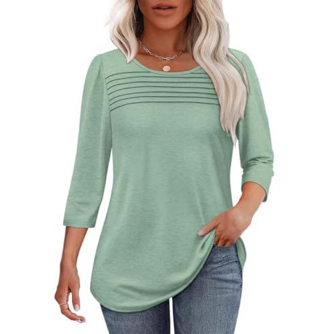ALLISON | Pleated front top with long sleeves