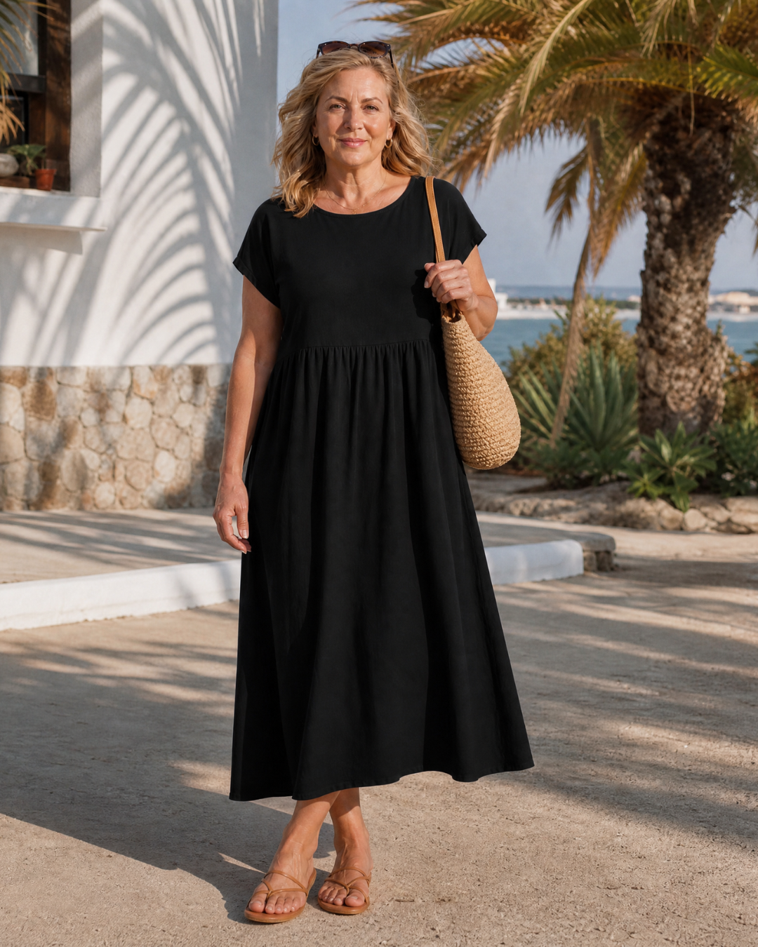 AWALINE | Relaxed midi dress with gathered waist