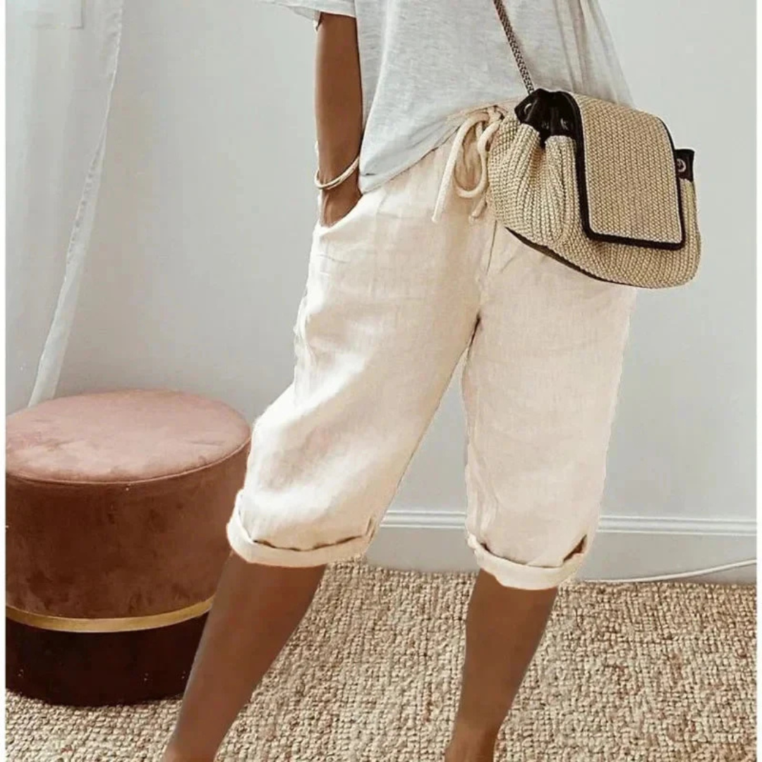 FENLEY | Linen capri shorts with drawstring waist