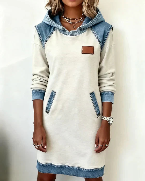 ALEXA | Long-sleeve hooded dress with contrast cuffs