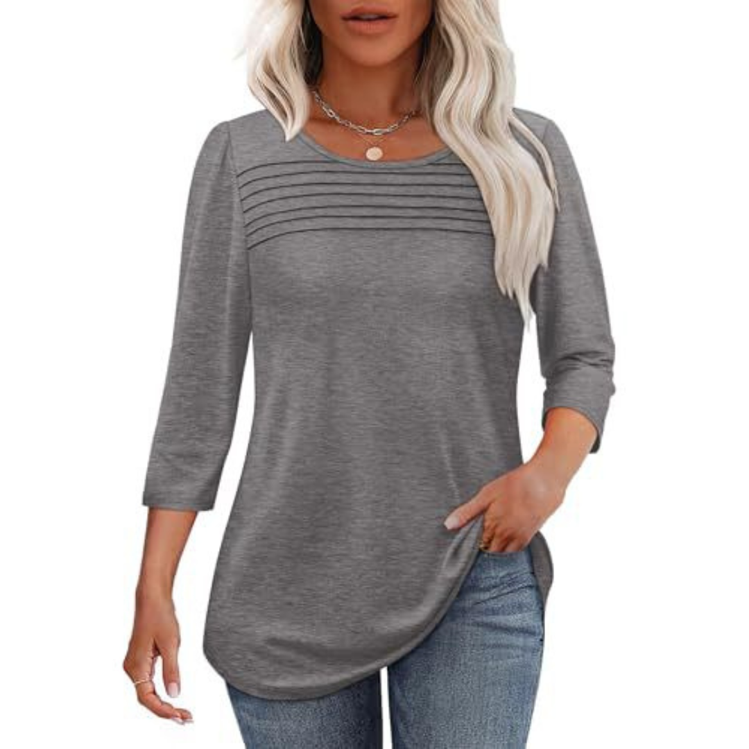 ALLISON | Pleated front top with long sleeves