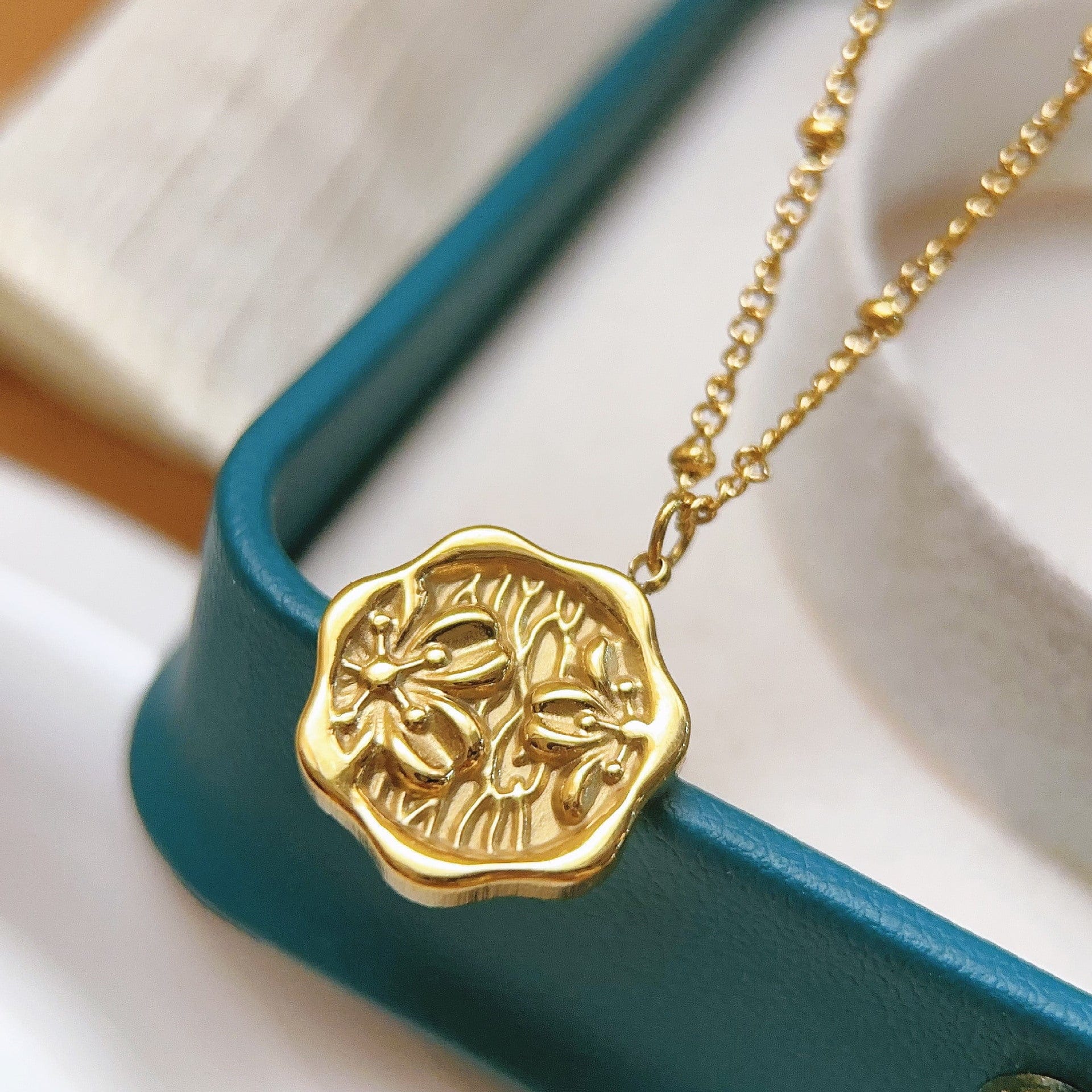 LILY | Gold floral coin pendant necklace