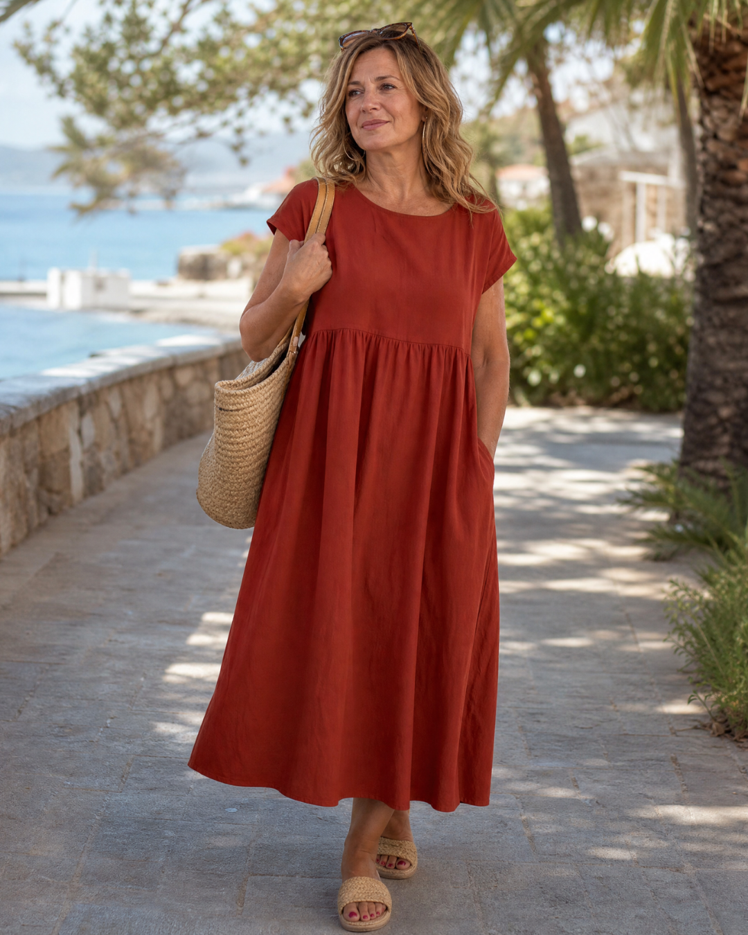 AWALINE | Relaxed midi dress with gathered waist