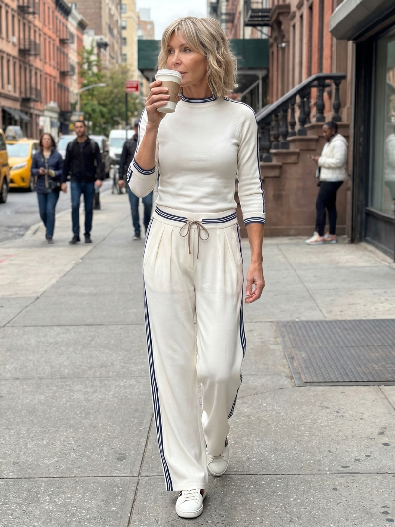 EIRLYS | Long-sleeve fitted top with wide-leg drawstring pants