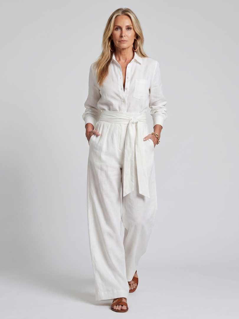 JOVIE | Button-front wide-leg jumpsuit with waist tie