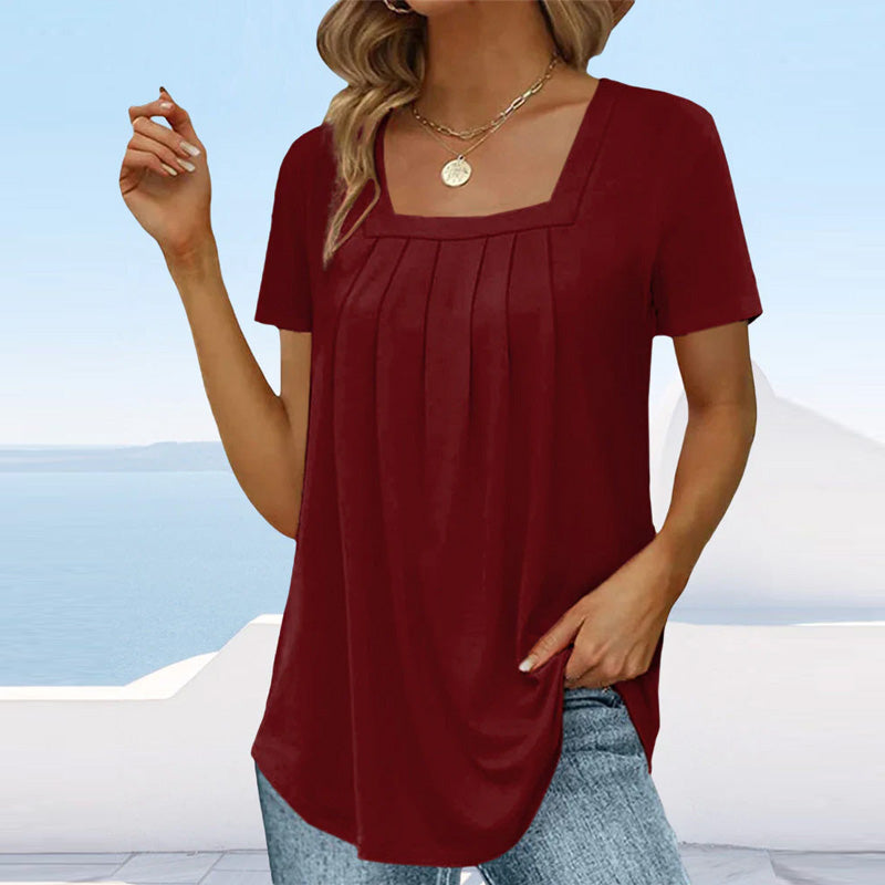 ATHENA | Pleated blouse with square neckline
