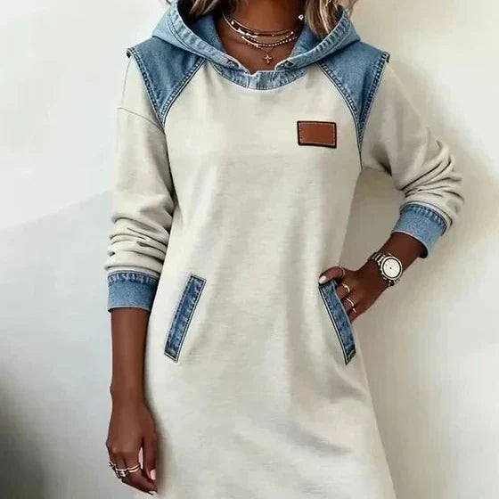 ALEXA | Long-sleeve hooded dress with contrast cuffs
