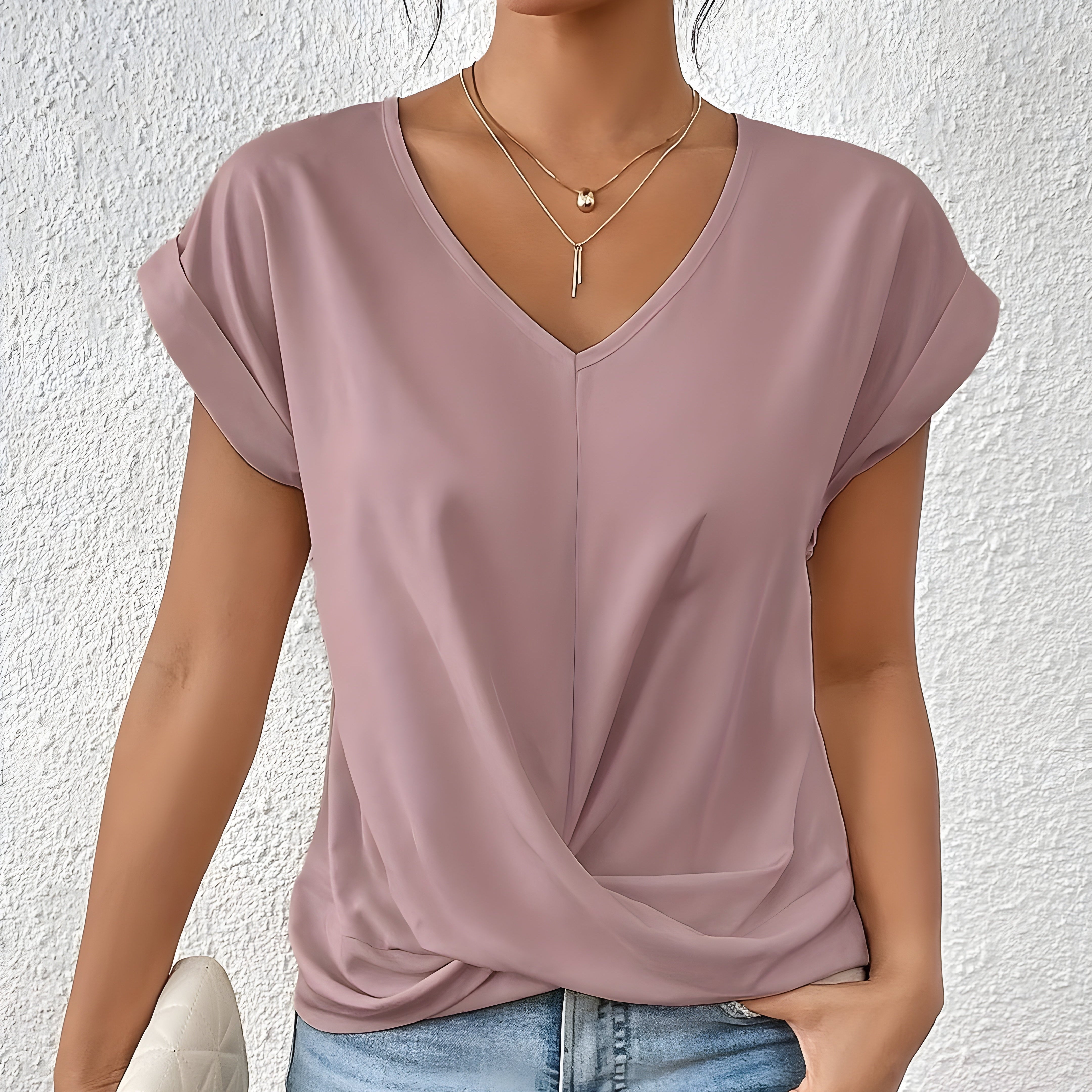 BELLA | Soft-touch V-neck top with twist-front detail