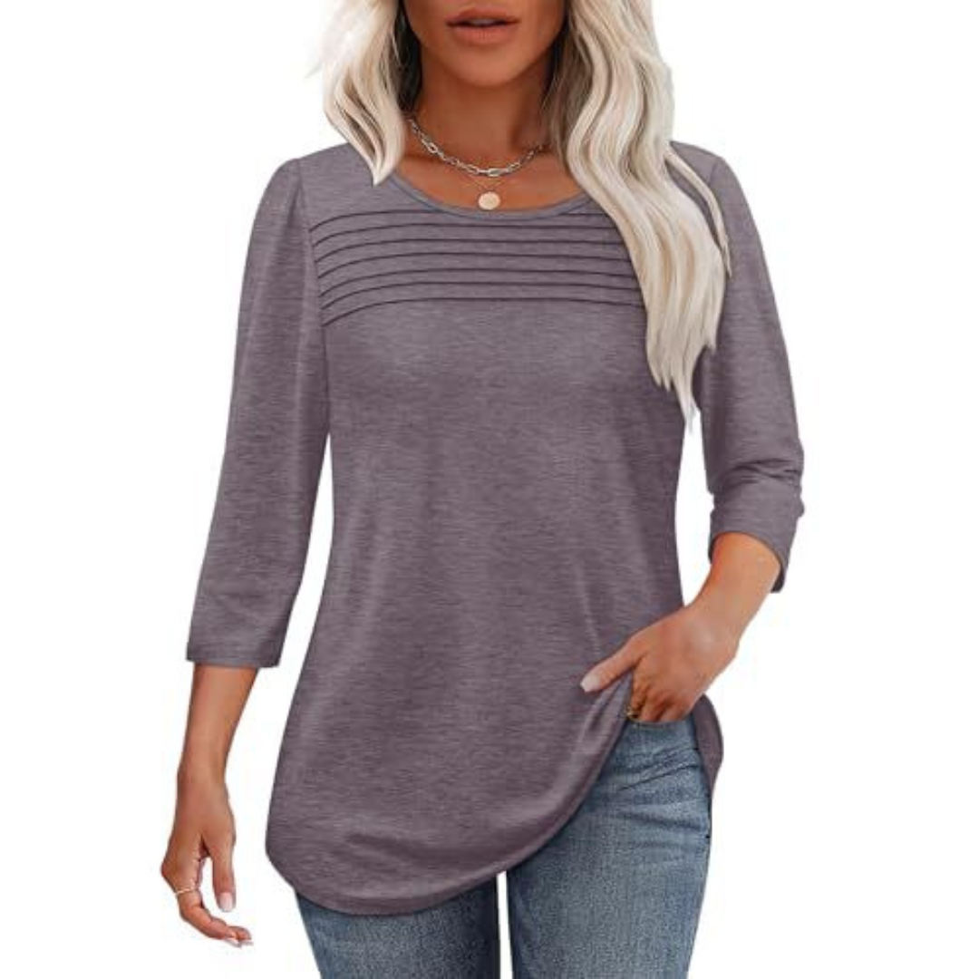 ALLISON | Pleated front top with long sleeves