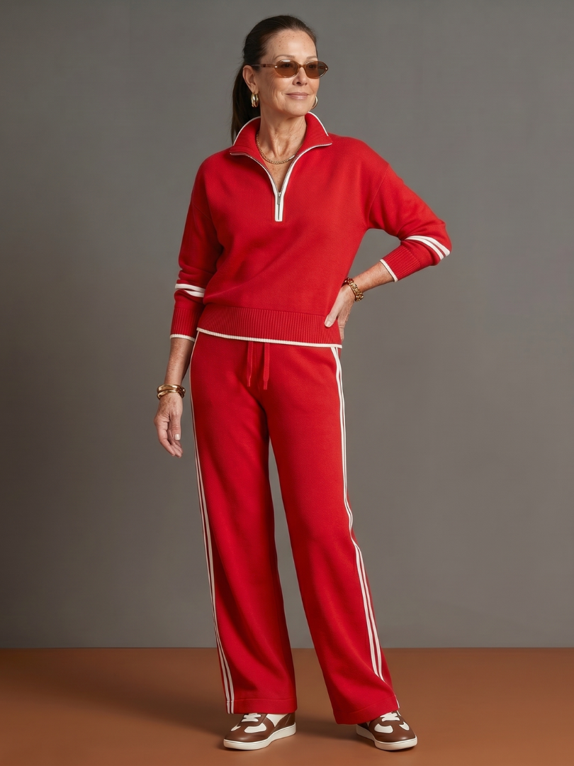 RAIN | Set with zip-neck top and wide-leg pants