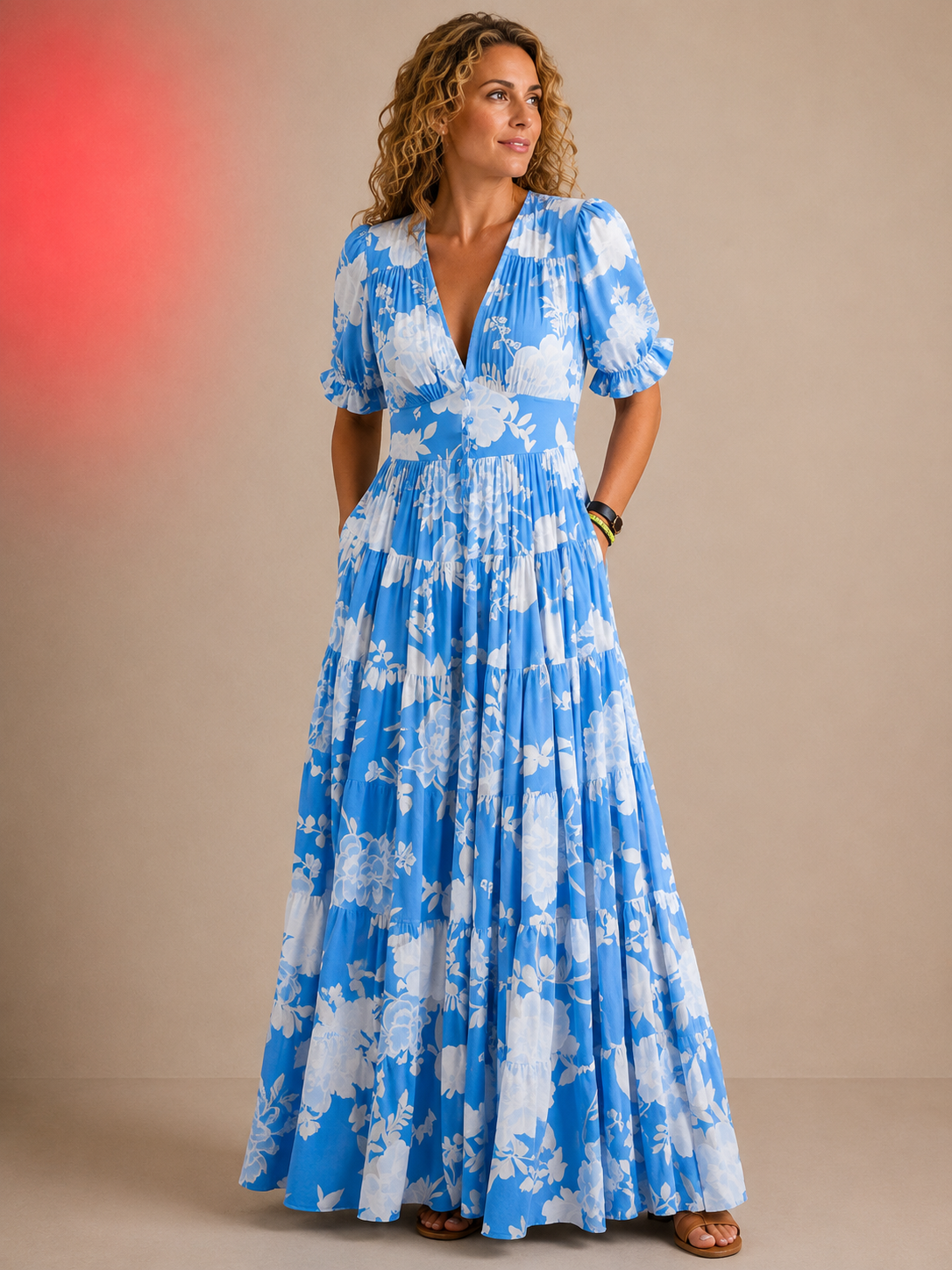 CATRISA | Everyday floral dress with V-neck and pockets