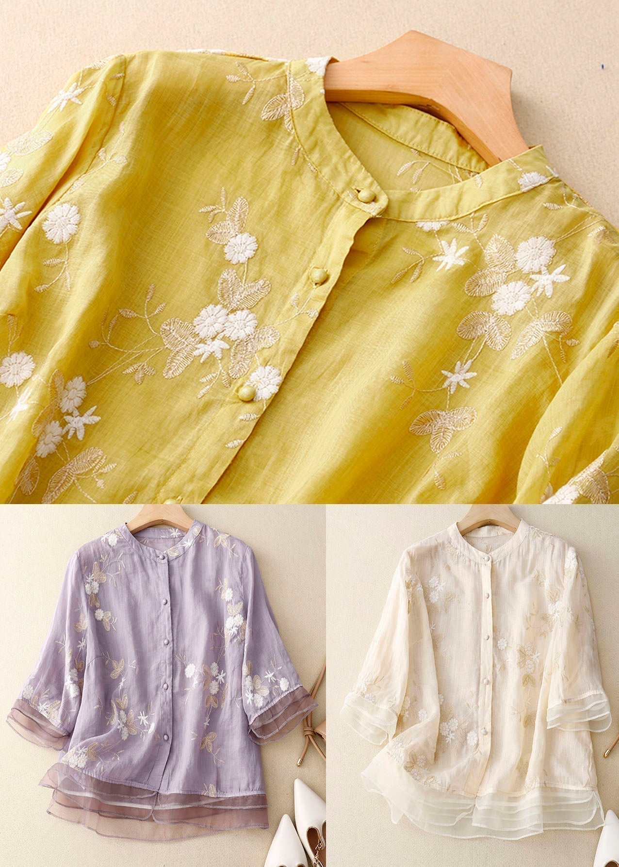 ALTHEA | Button-front blouse with floral embroidery