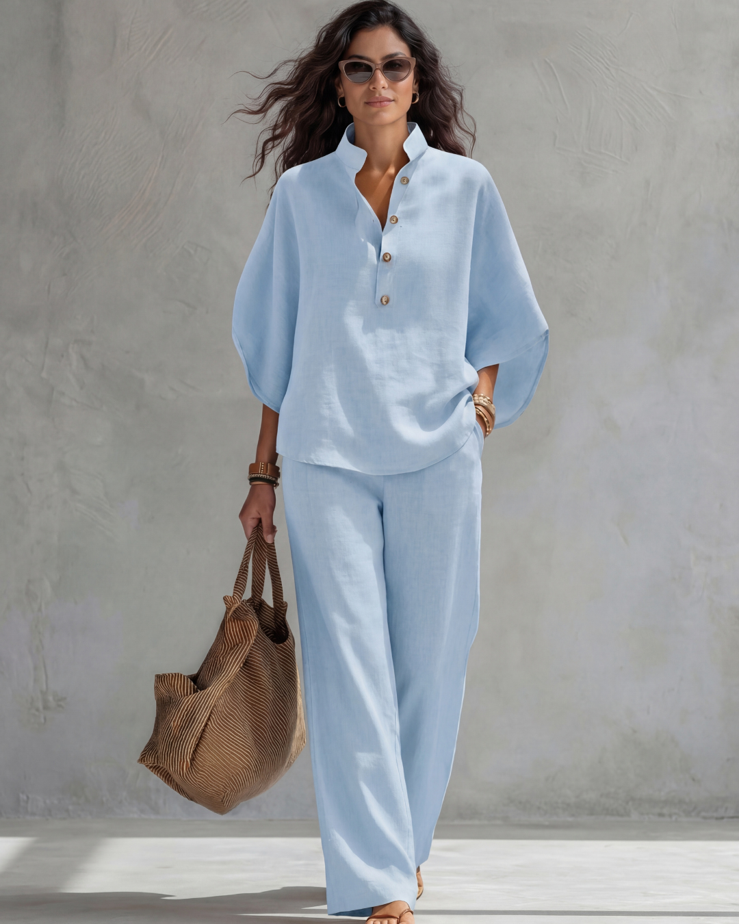 ELENA | Button-front top and wide-leg pants set