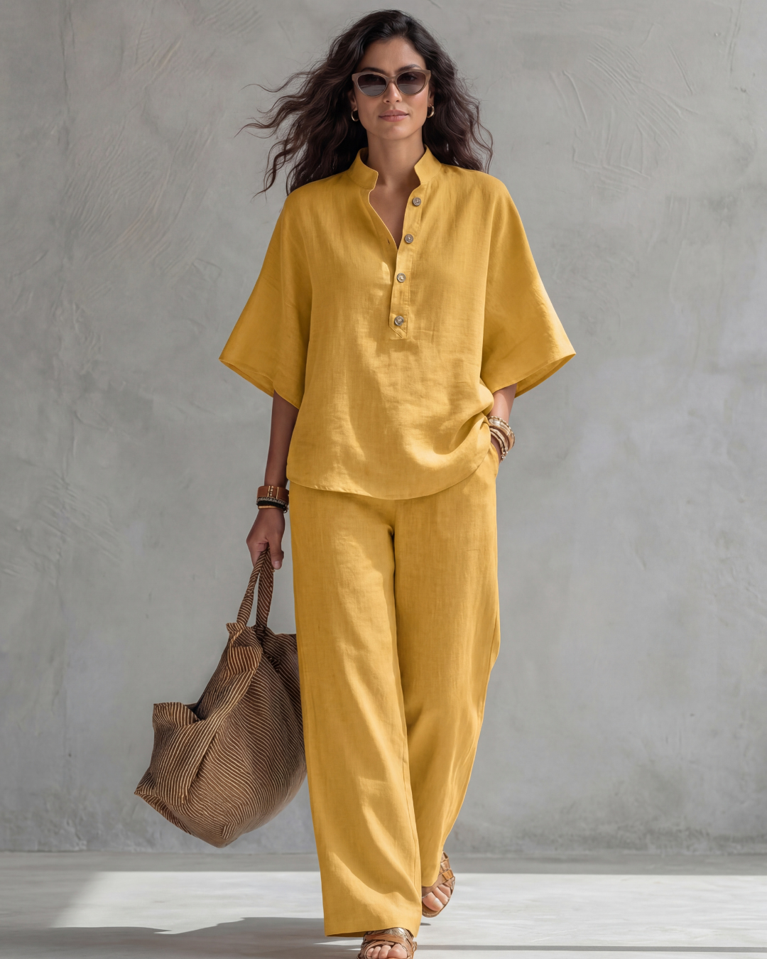 ELENA | Button-front top and wide-leg pants set