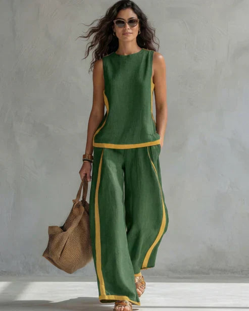 LEILA | Sleeveless two-piece set with fluid pants