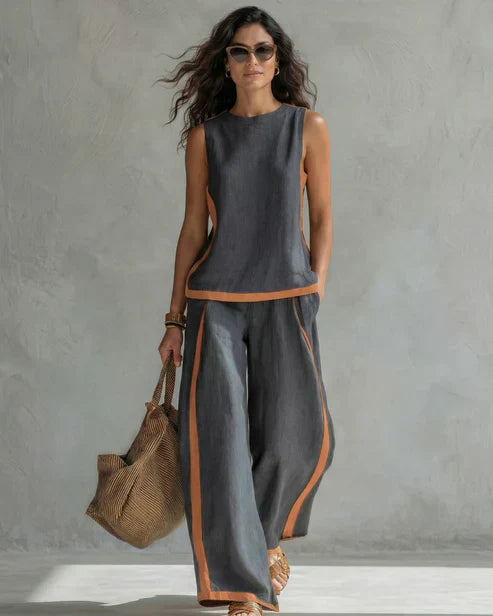 LEILA | Sleeveless two-piece set with fluid pants