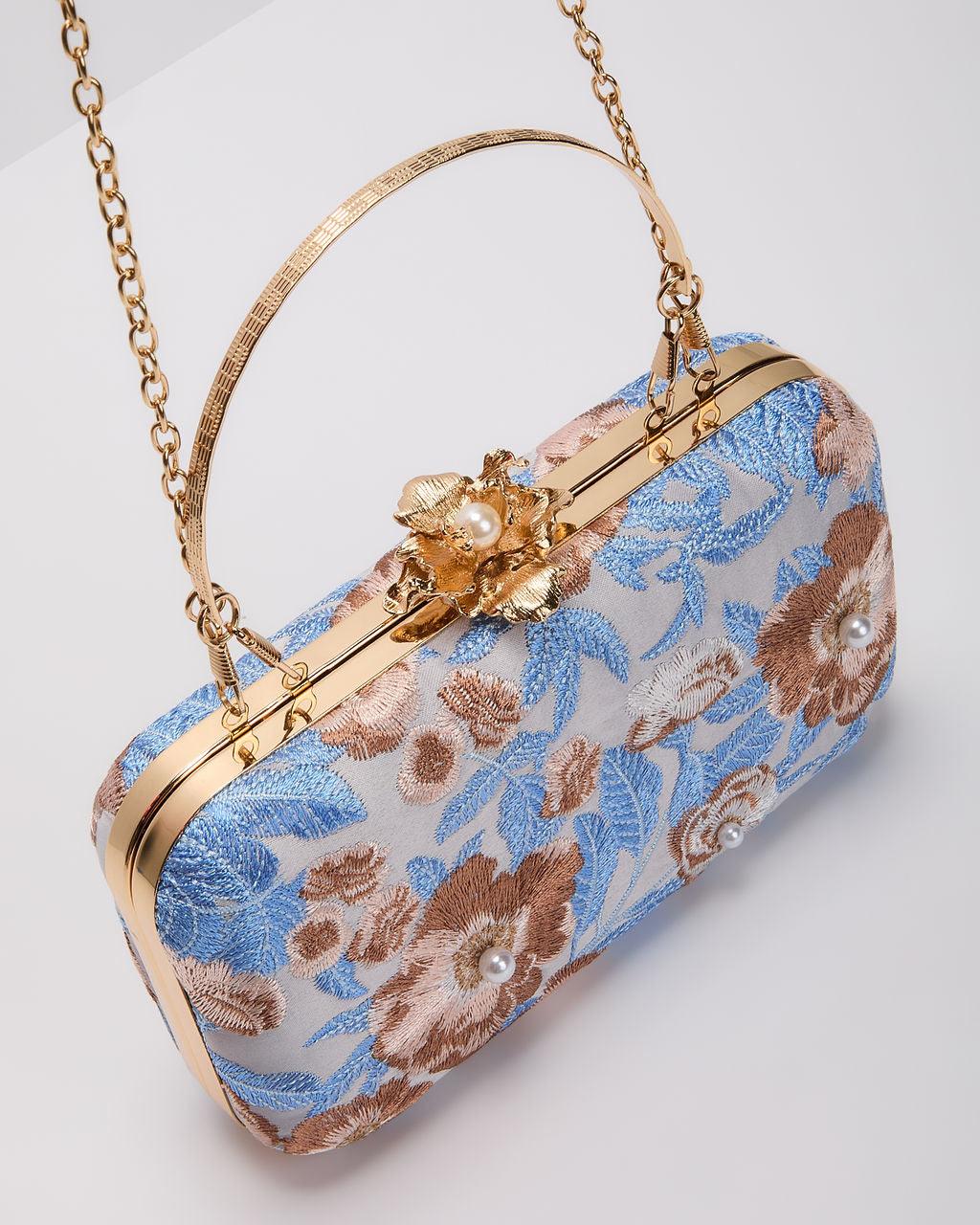 FRESIA | Floral embroidered clutch with top handle