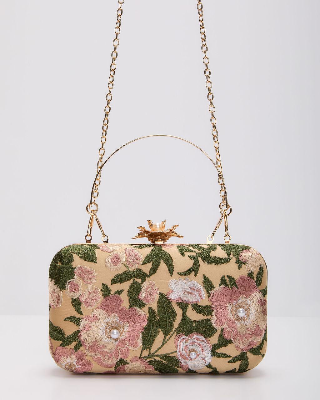 FRESIA | Floral embroidered clutch with top handle
