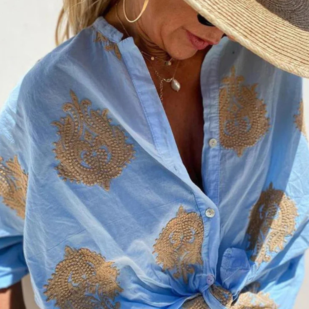 GABY | Embroidered shirt with crew neck detail