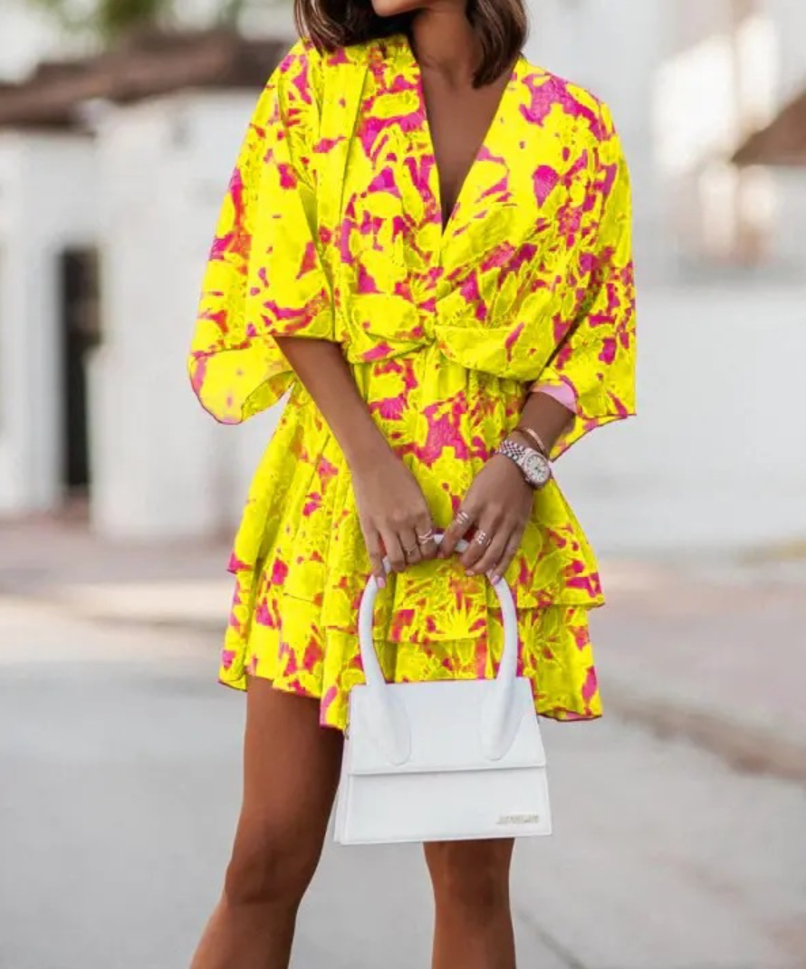 VALORA | Ruffle-hem floral mini dress