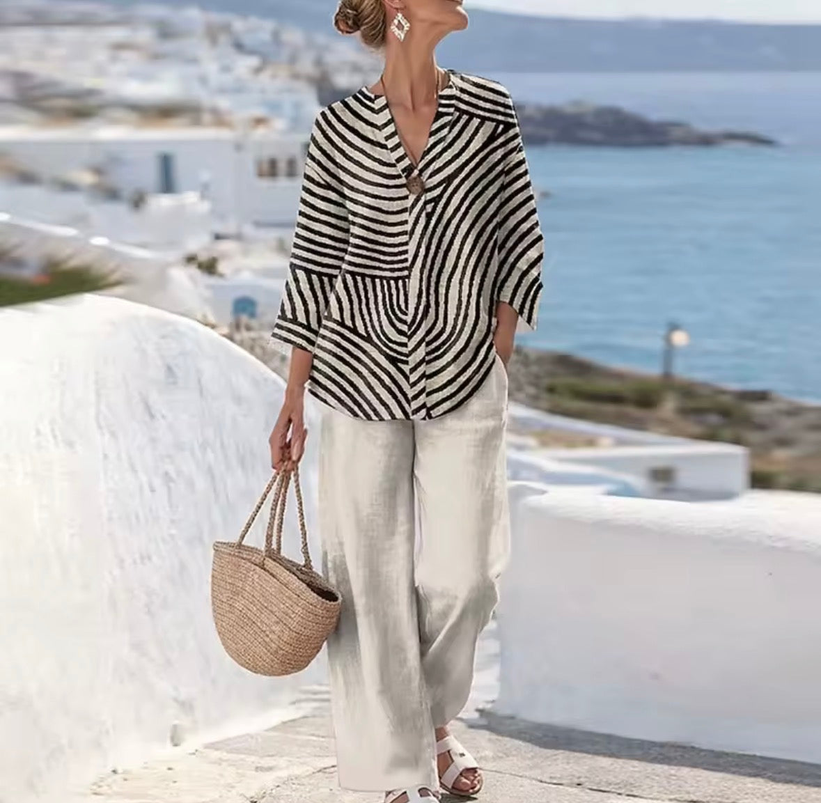 KYLIE | Striped blouse and wide-leg pants set