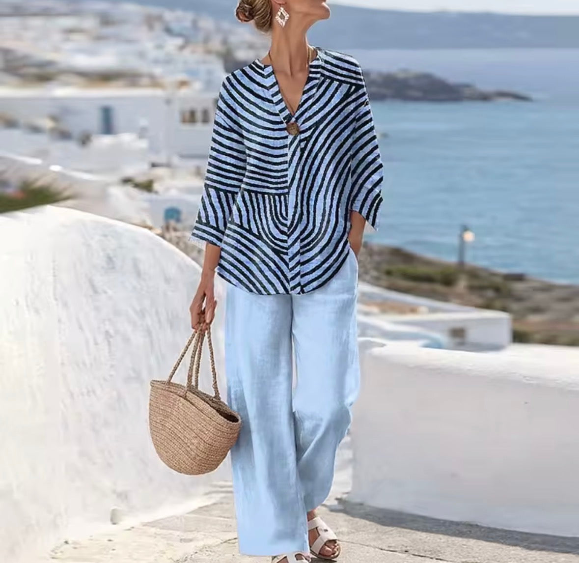 KYLIE | Striped blouse and wide-leg pants set