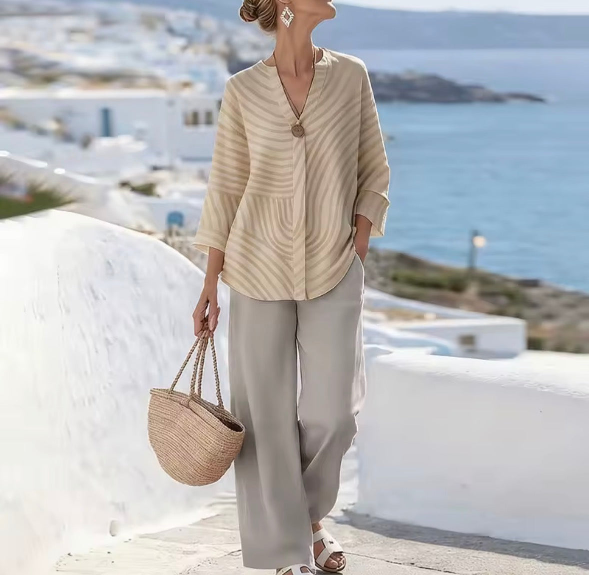 LILLIAN | Striped two-piece with wide-leg pants