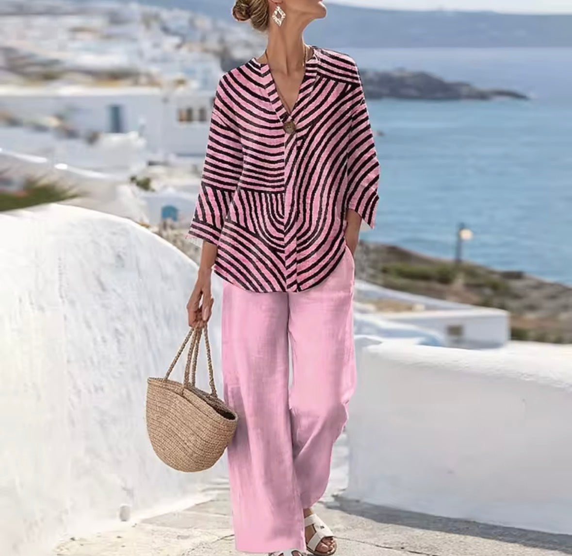 KYLIE | Striped blouse and wide-leg pants set