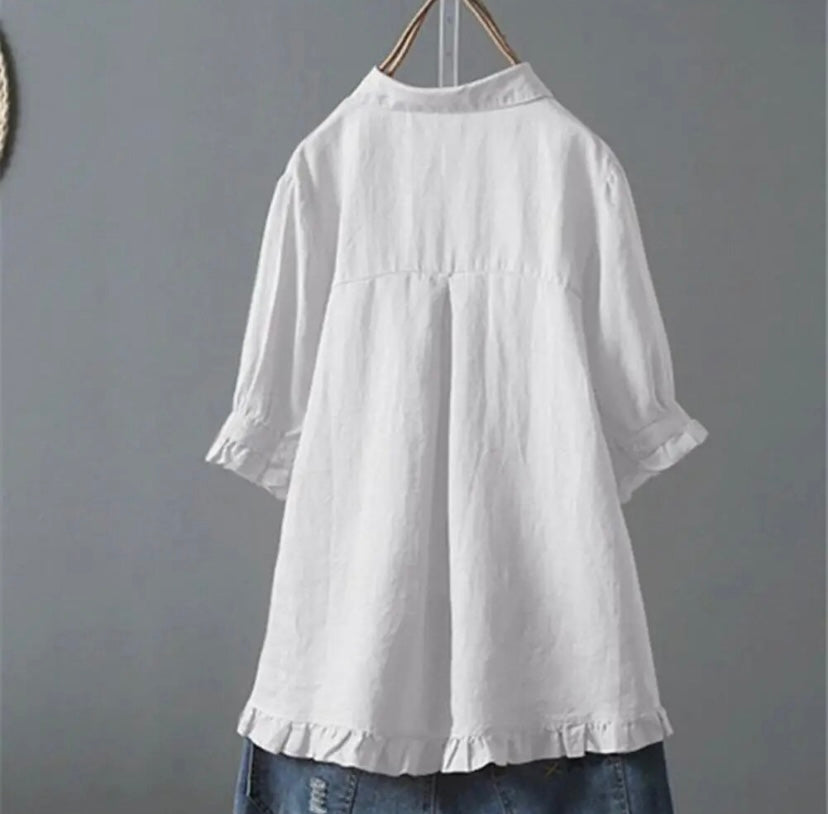 ANNA | Soft-touch blouse with cascading ruffle