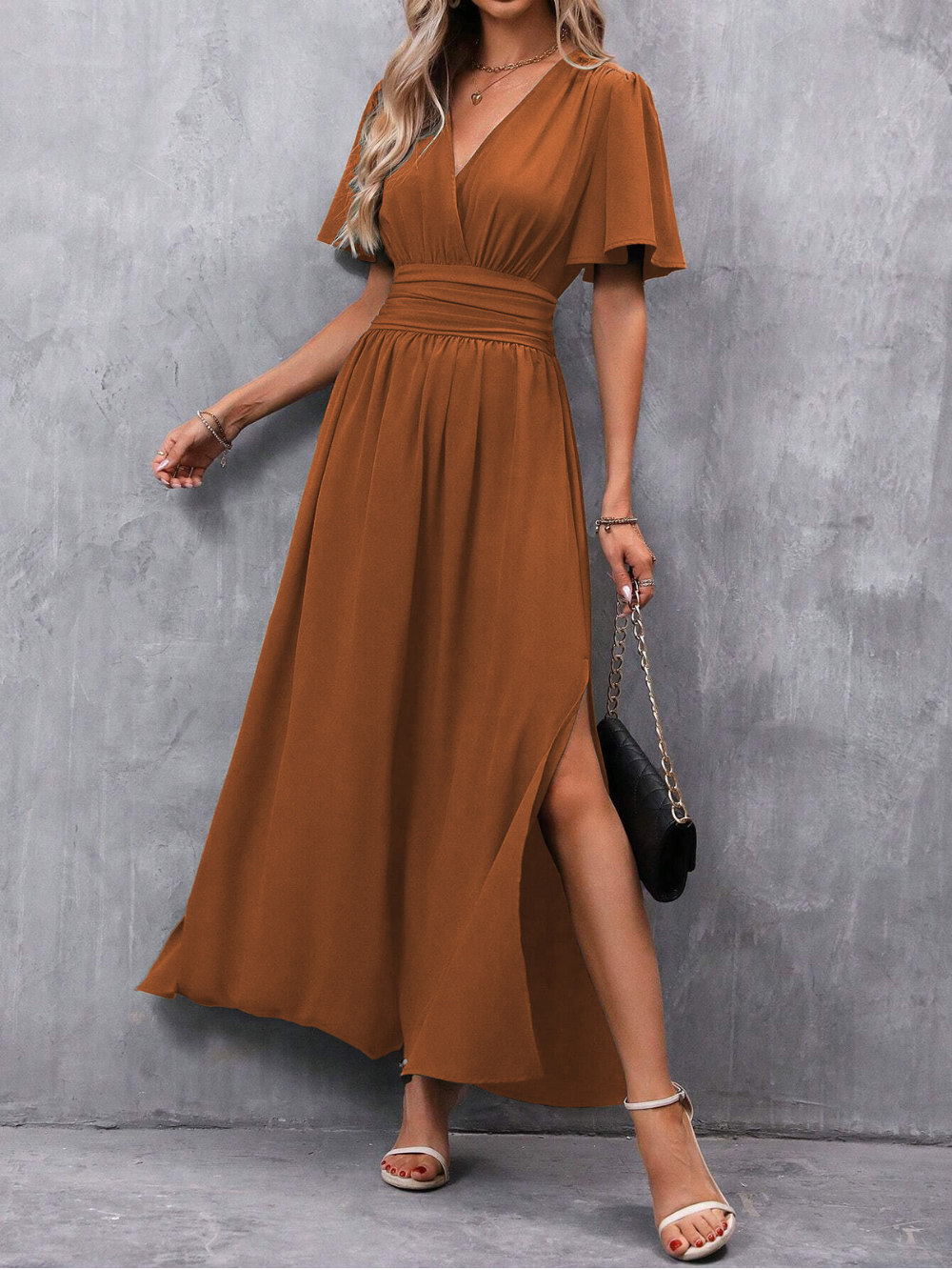 ELIZA | Lightweight belted maxi dress with flowing skirt