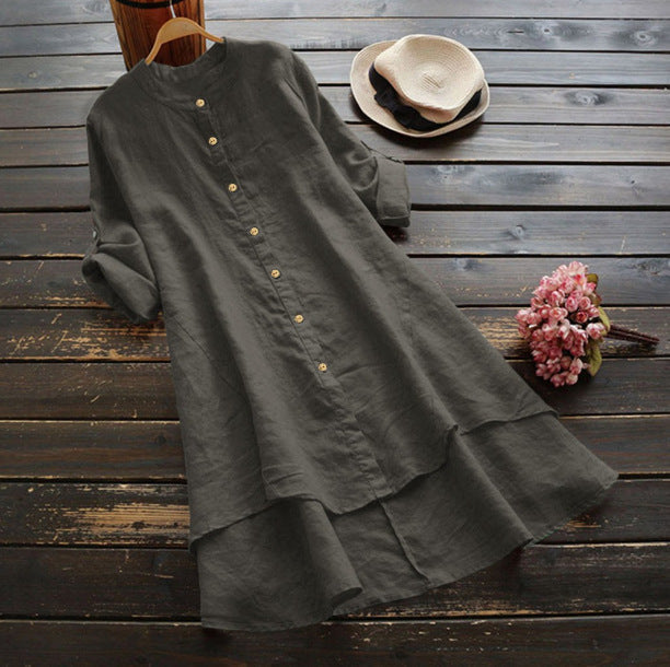 JUNA | Button-front shirt dress with round neckline