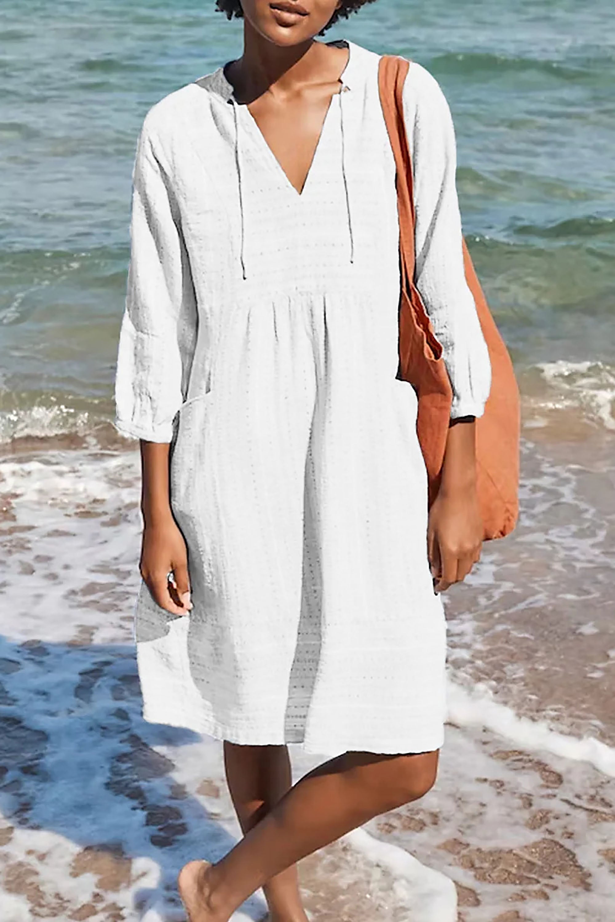 FENJA | V-neck dress in breathable cotton-linen