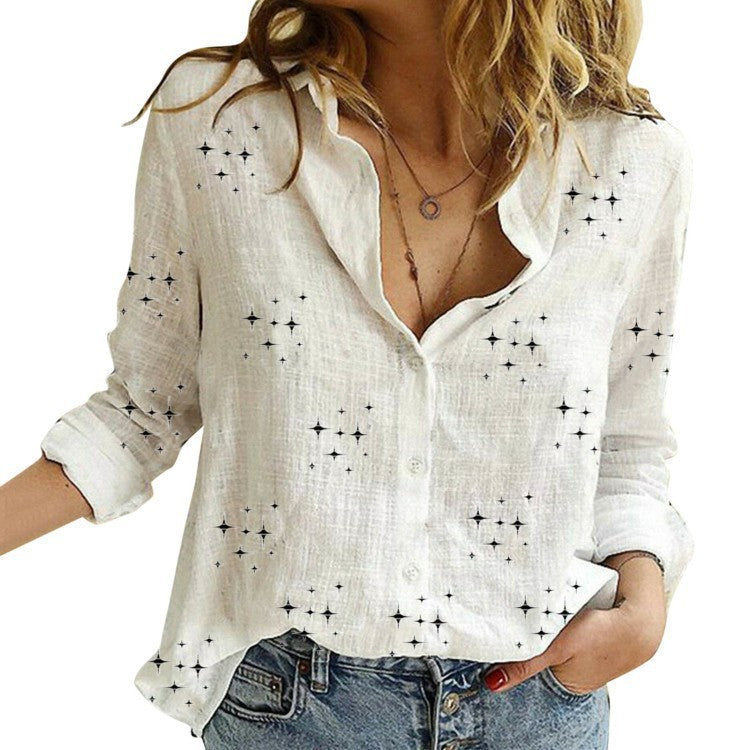 QUINN | Short-sleeve printed button-down blouse