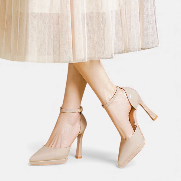 EDEN | Polished block-heel pump with ankle strap