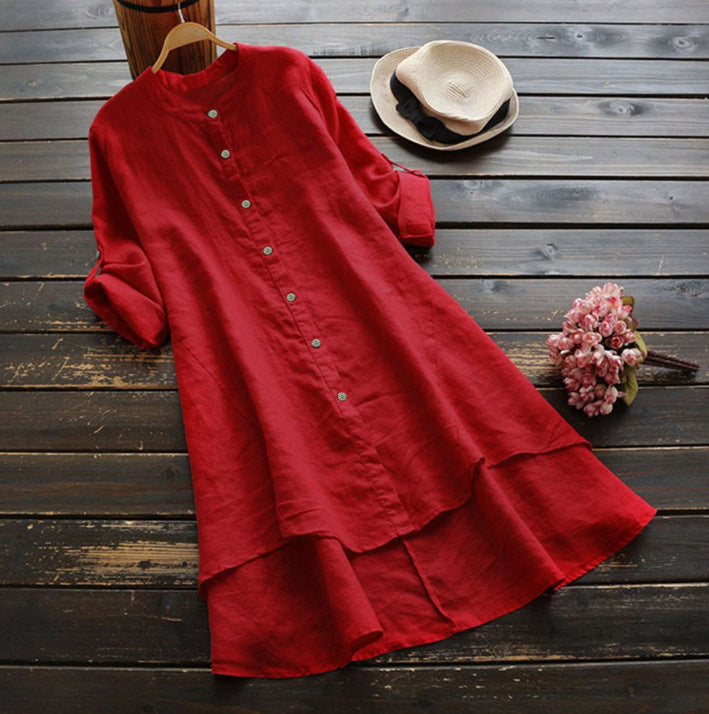 JUNA | Button-front shirt dress with round neckline