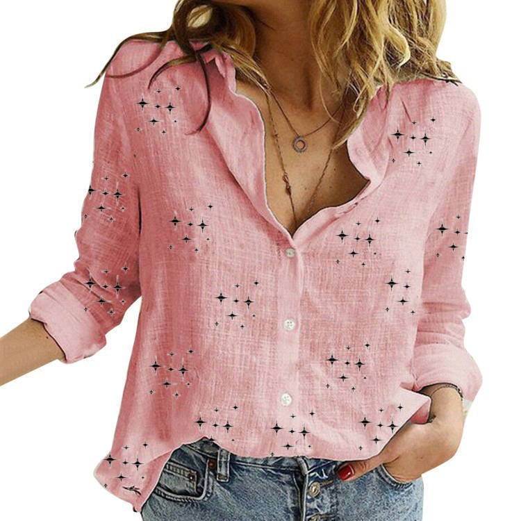 QUINN | Short-sleeve printed button-down blouse