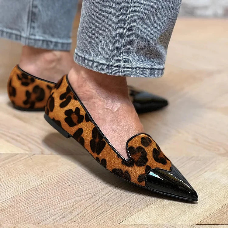 HARPER | Animal print ballet flats with contrast toe
