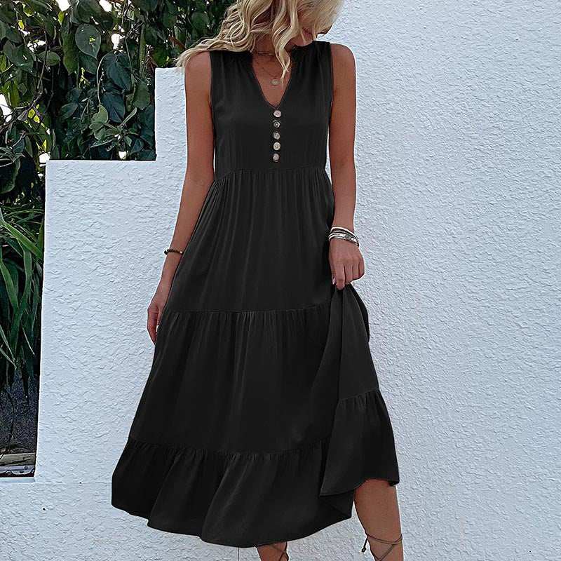 NAOMI | V-neck tiered midi dress, sleeveless