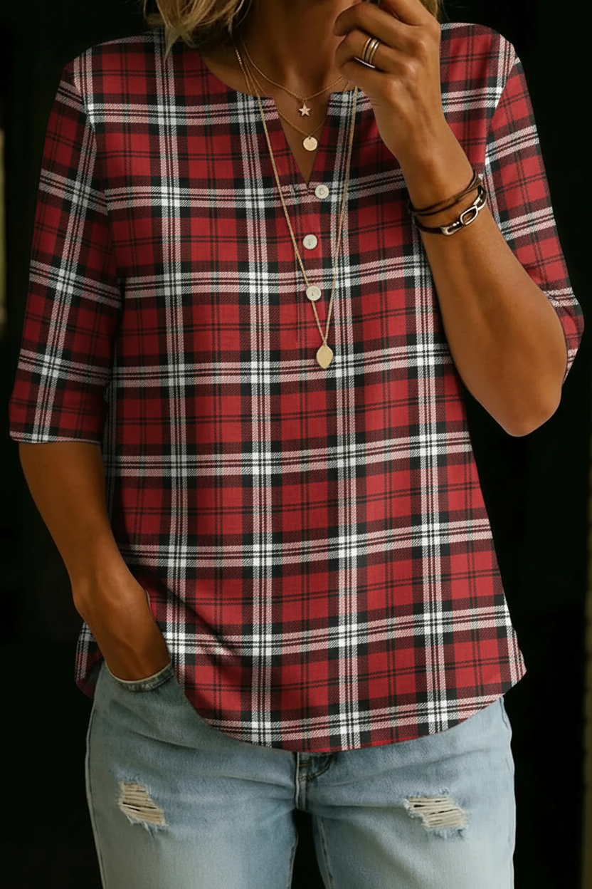 JENN | Relaxed plaid Henley top