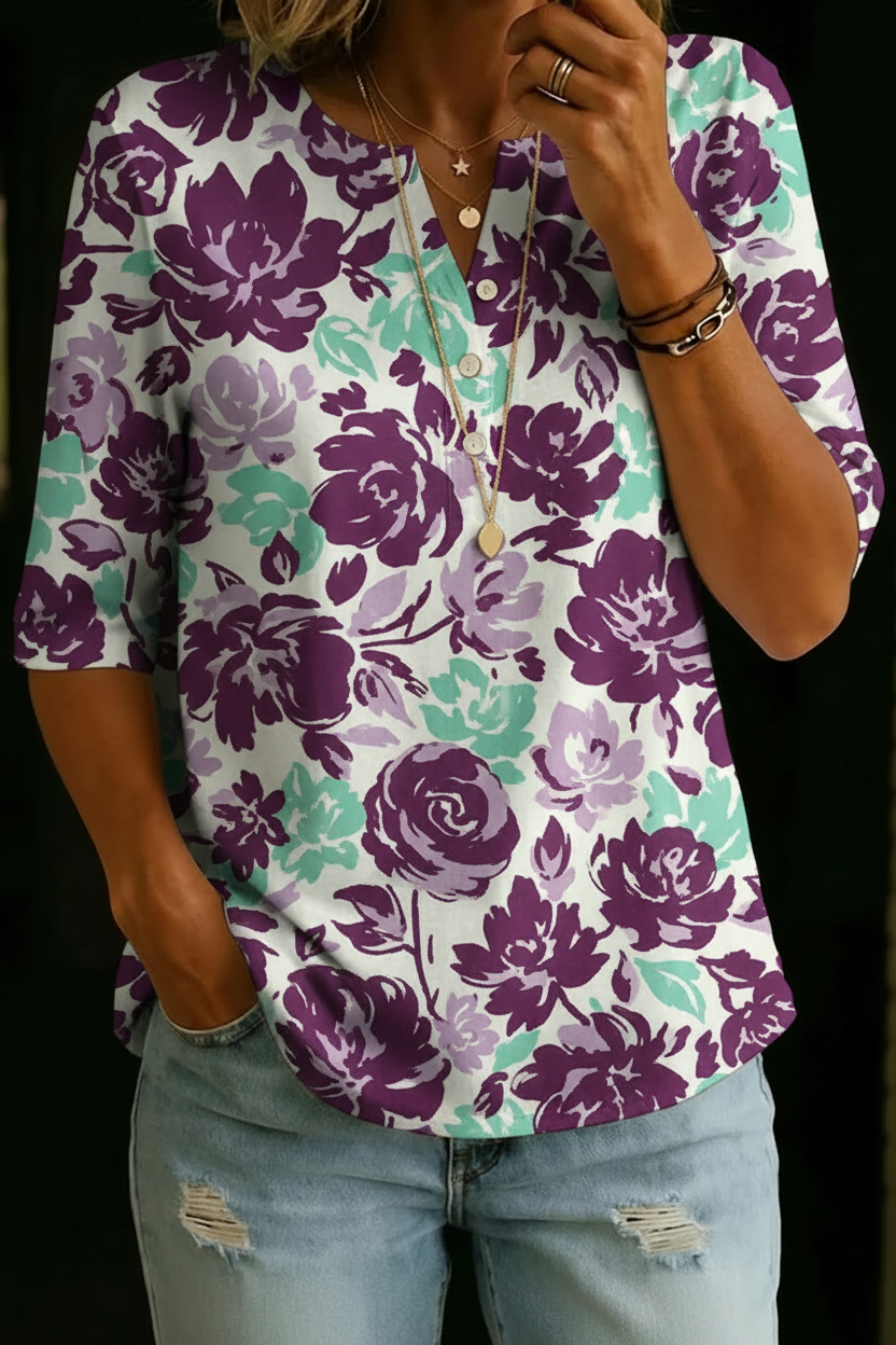 MOLLY | Short-sleeve floral henley top