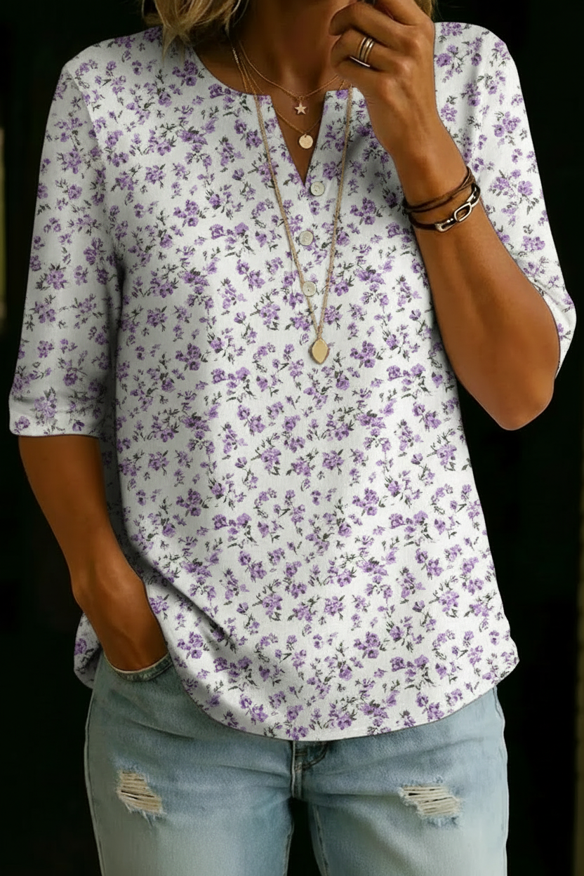 ELLEN | Henley top with ditsy floral print