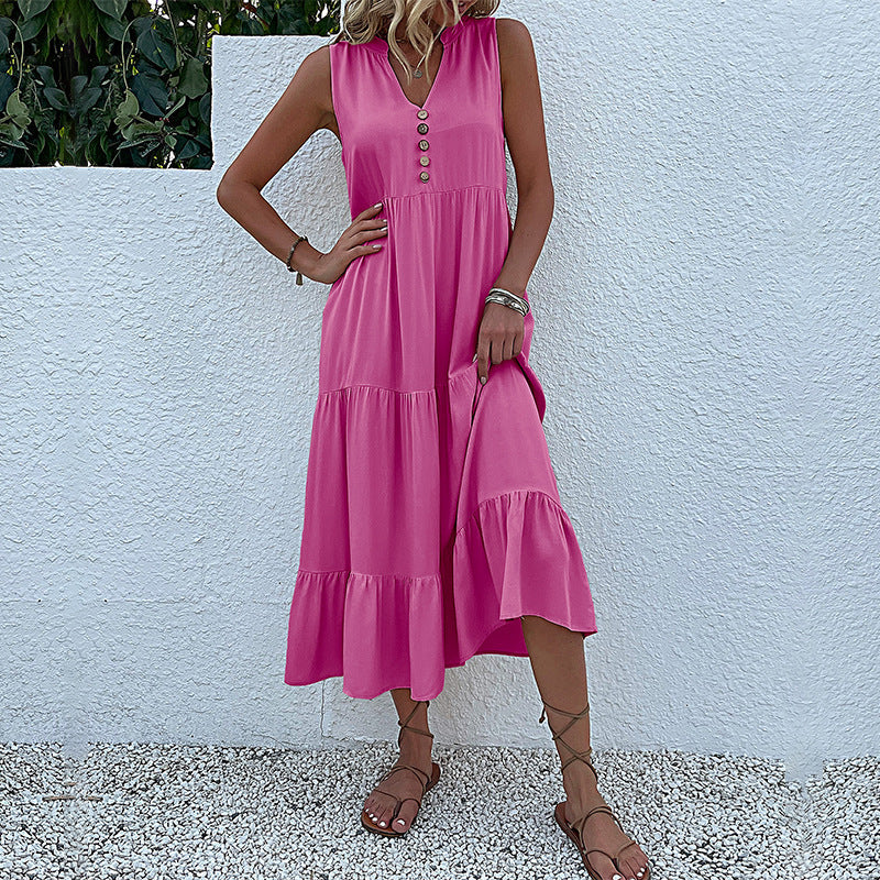 NAOMI | V-neck tiered midi dress, sleeveless