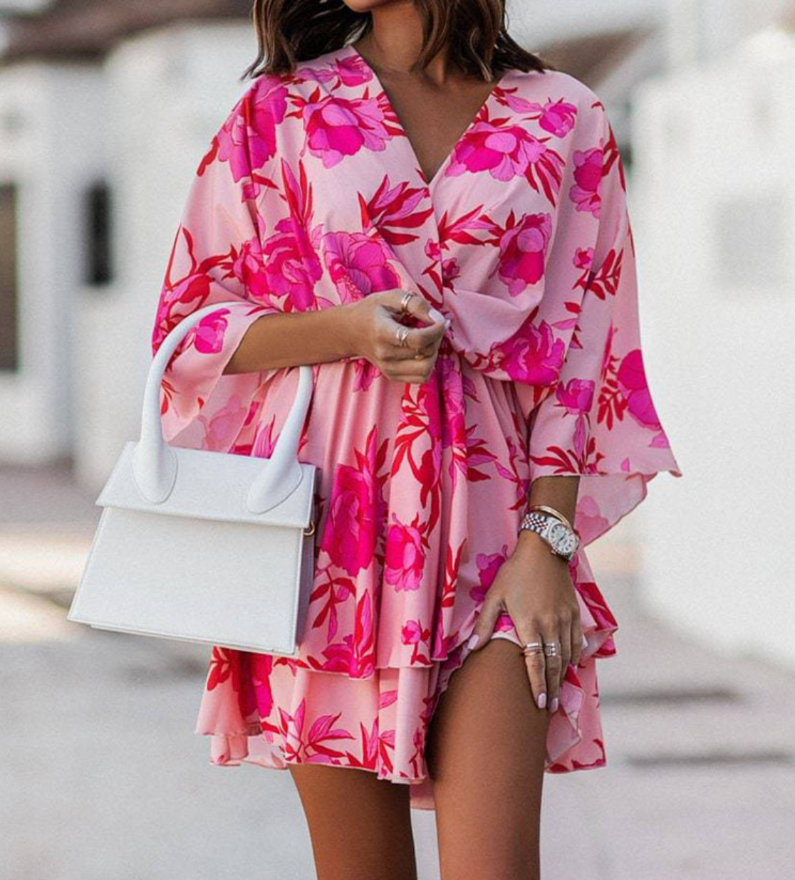 VALORA | Ruffle-hem floral mini dress