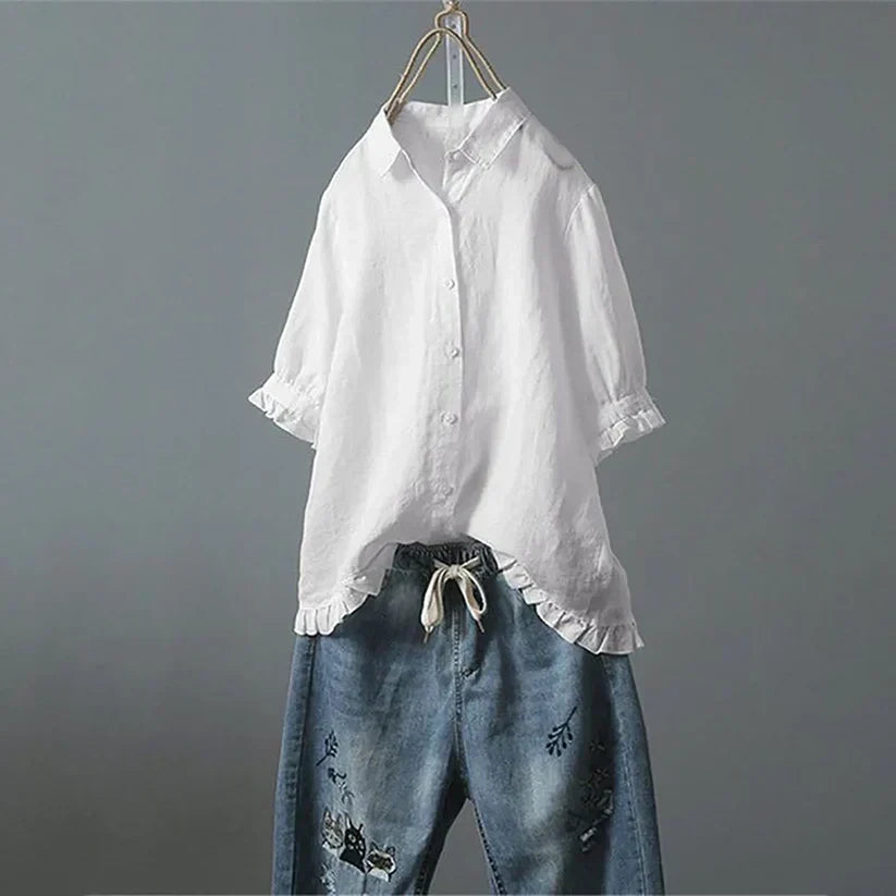 ANNA | Soft-touch blouse with cascading ruffle
