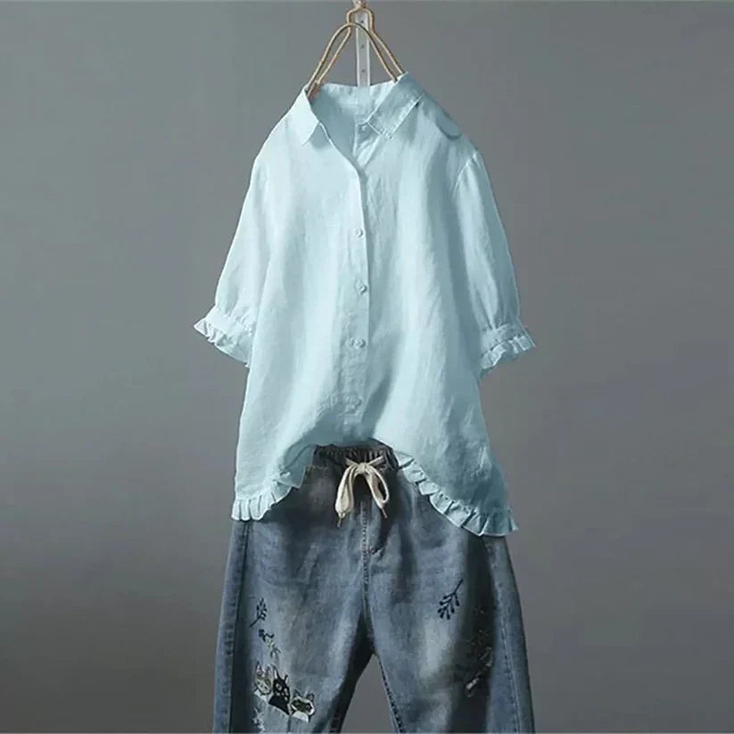 ANNA | Soft-touch blouse with cascading ruffle