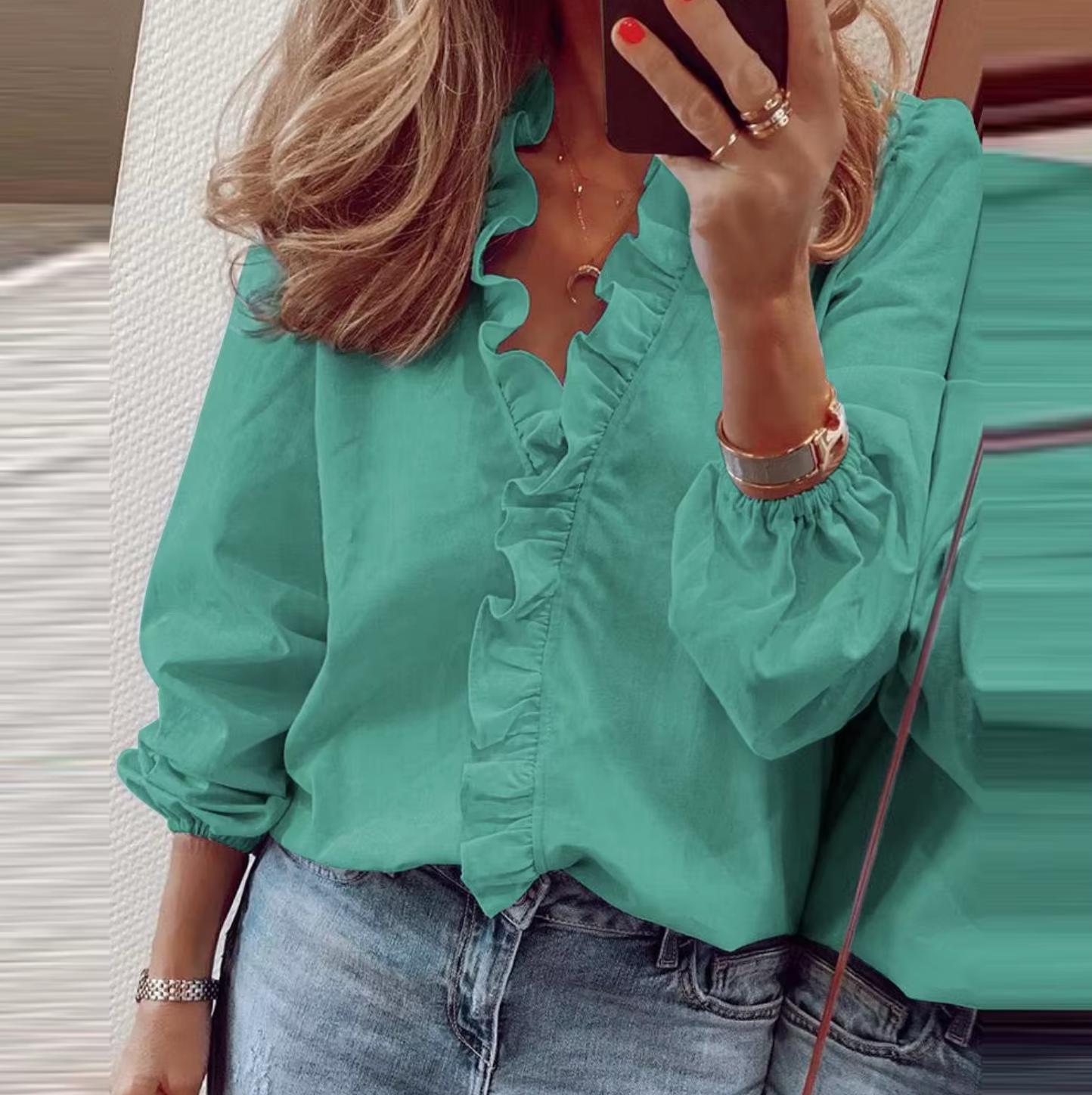 MAISIE | Blouse with ruffled V-neck detail