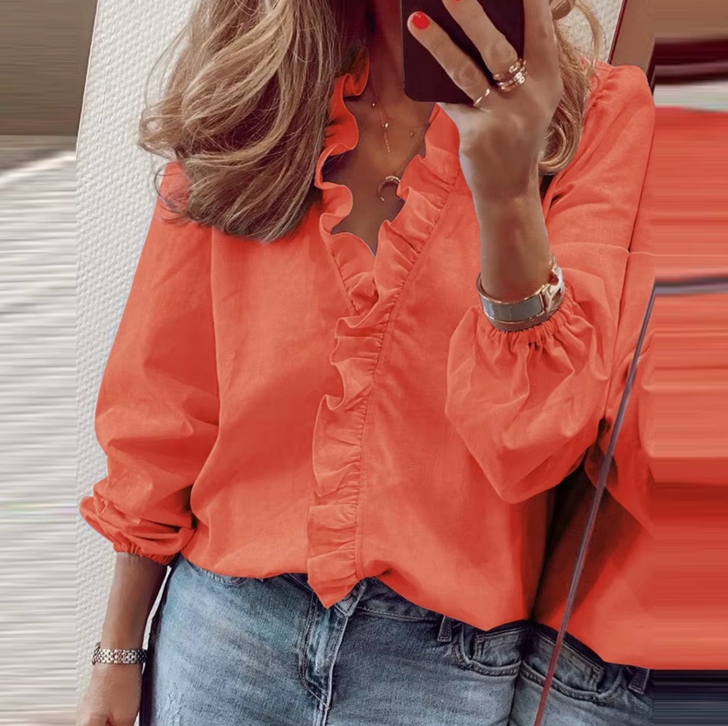 MAISIE | Blouse with ruffled V-neck detail