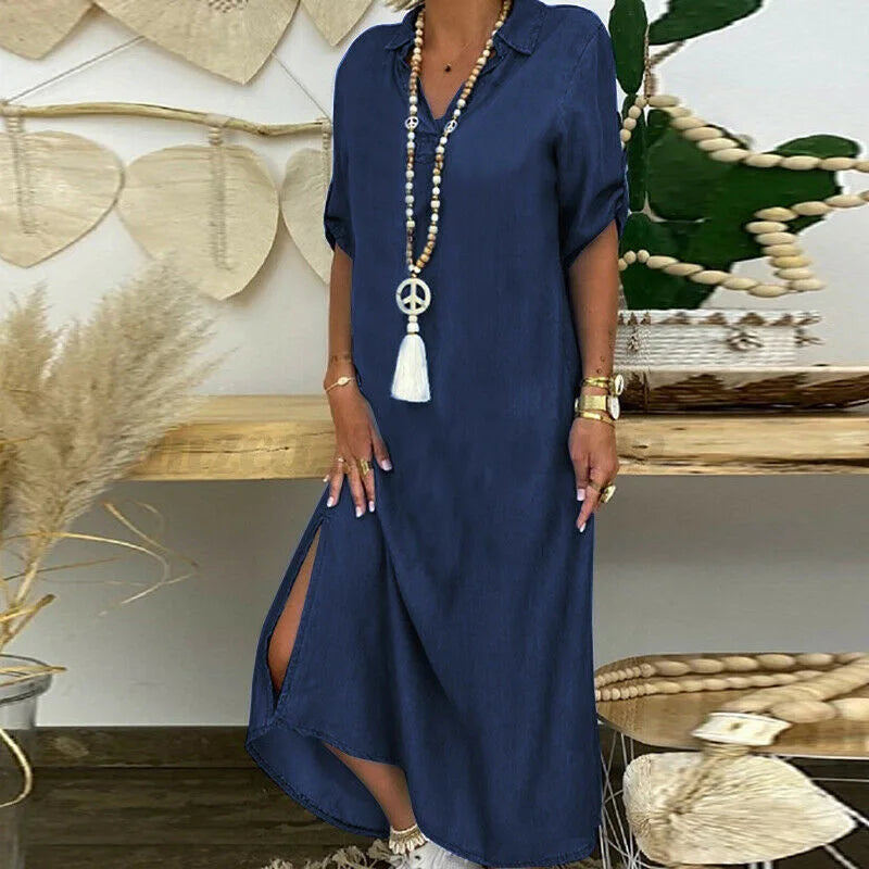 SADIE | Relaxed maxi shirt dress with long sleeves