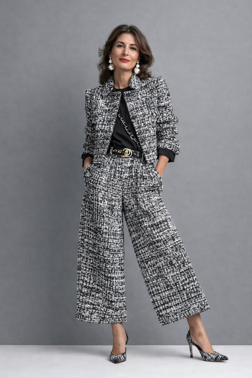 LUCÍA | Long-sleeve structured jacket and wide-leg pants set