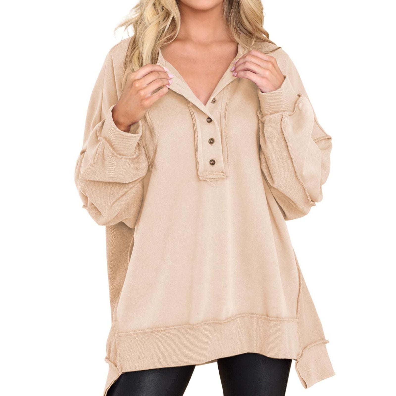 GABRIELLA | Oversized sweatshirt with quarter-button neck